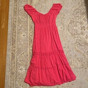 Pink Ruched Tiered Midi Sundress